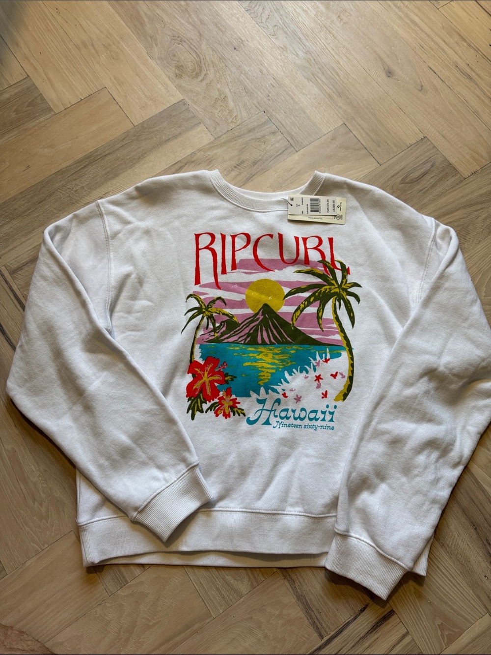 Rip Curl White Hawaii Graphic Sweatshirt with Multi-Color Print